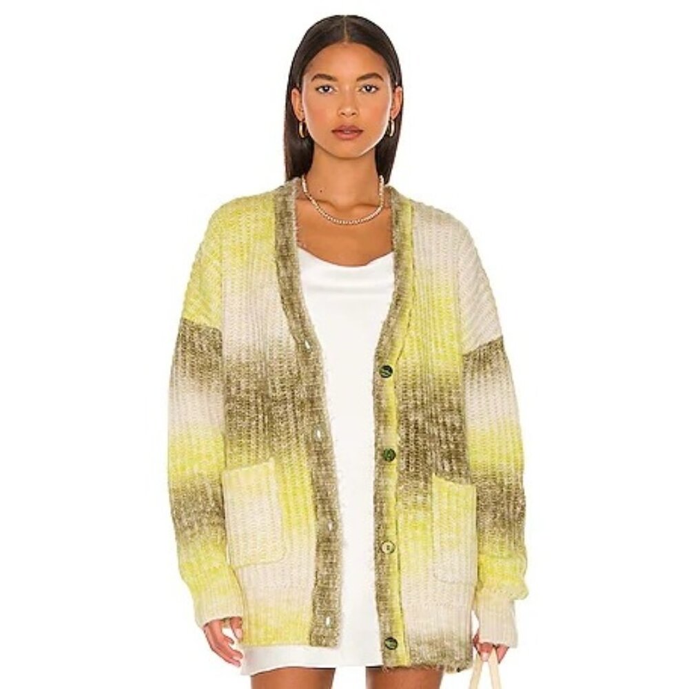 For Love & Lemons Celeste Cardigan Yellow Ombre Chunky Knit Oversized Fit Pocket